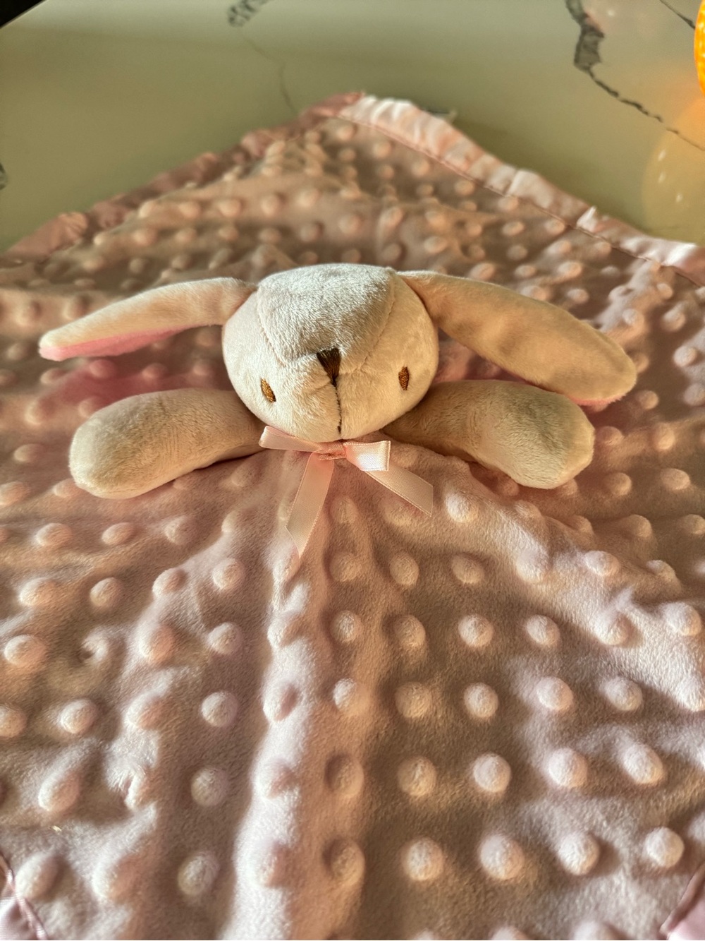Pro Goleem Pink Bunny Baby Security Blanket Lovey 16" Minky Dot Satin Trim
